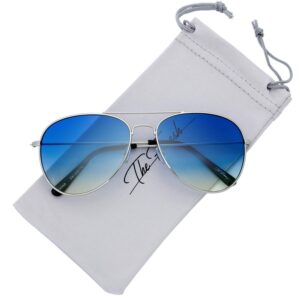 The Fresh Classic Metal Frame Oceanic Color Lens Aviator Sunglasses with Gift Box (Silver, Blue/Yellow)