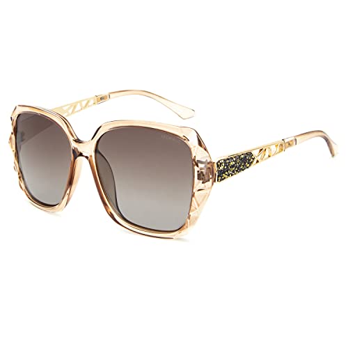 LECKIRUT Oversized Sunglasses for Women Polarized UV Protection Classic Fashion Ladies Shades Coffee Frame Coffee Lens