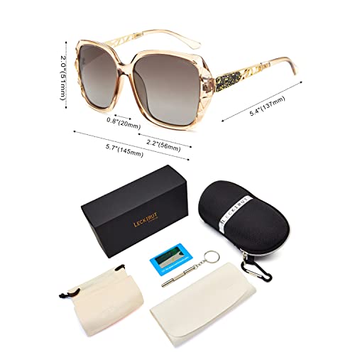 LECKIRUT Oversized Sunglasses for Women Polarized UV Protection Classic Fashion Ladies Shades Coffee Frame Coffee Lens