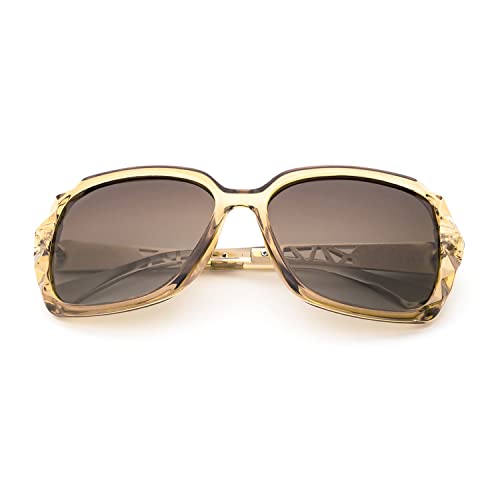 LECKIRUT Oversized Sunglasses for Women Polarized UV Protection Classic Fashion Ladies Shades Coffee Frame Coffee Lens