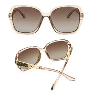 LECKIRUT Oversized Sunglasses for Women Polarized UV Protection Classic Fashion Ladies Shades Coffee Frame Coffee Lens