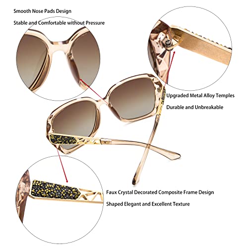 LECKIRUT Oversized Sunglasses for Women Polarized UV Protection Classic Fashion Ladies Shades Coffee Frame Coffee Lens