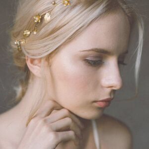 Yean Bride Wedding Hair Vine Headband Gold Leaf Bridal Accessories for Women (Gold) (Gold)