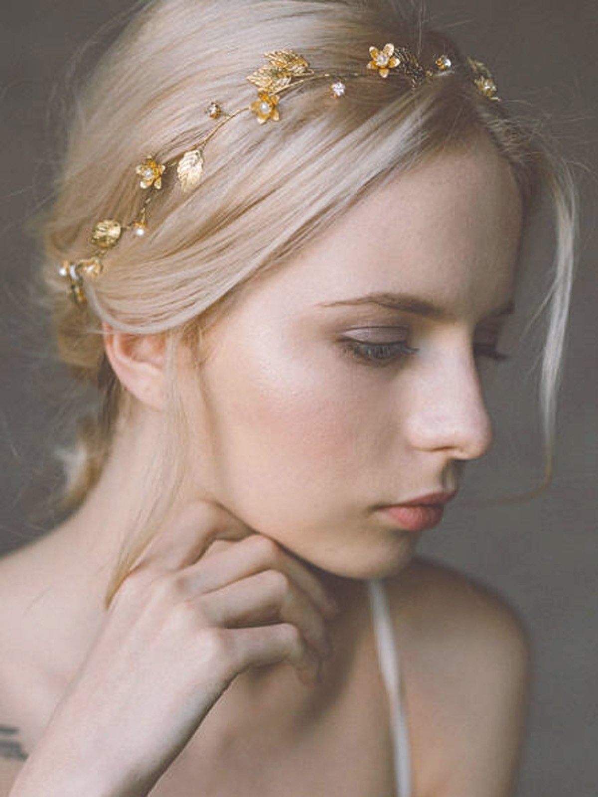 Yean Bride Wedding Hair Vine Headband Gold Leaf Bridal Accessories for Women (Gold) (Gold)