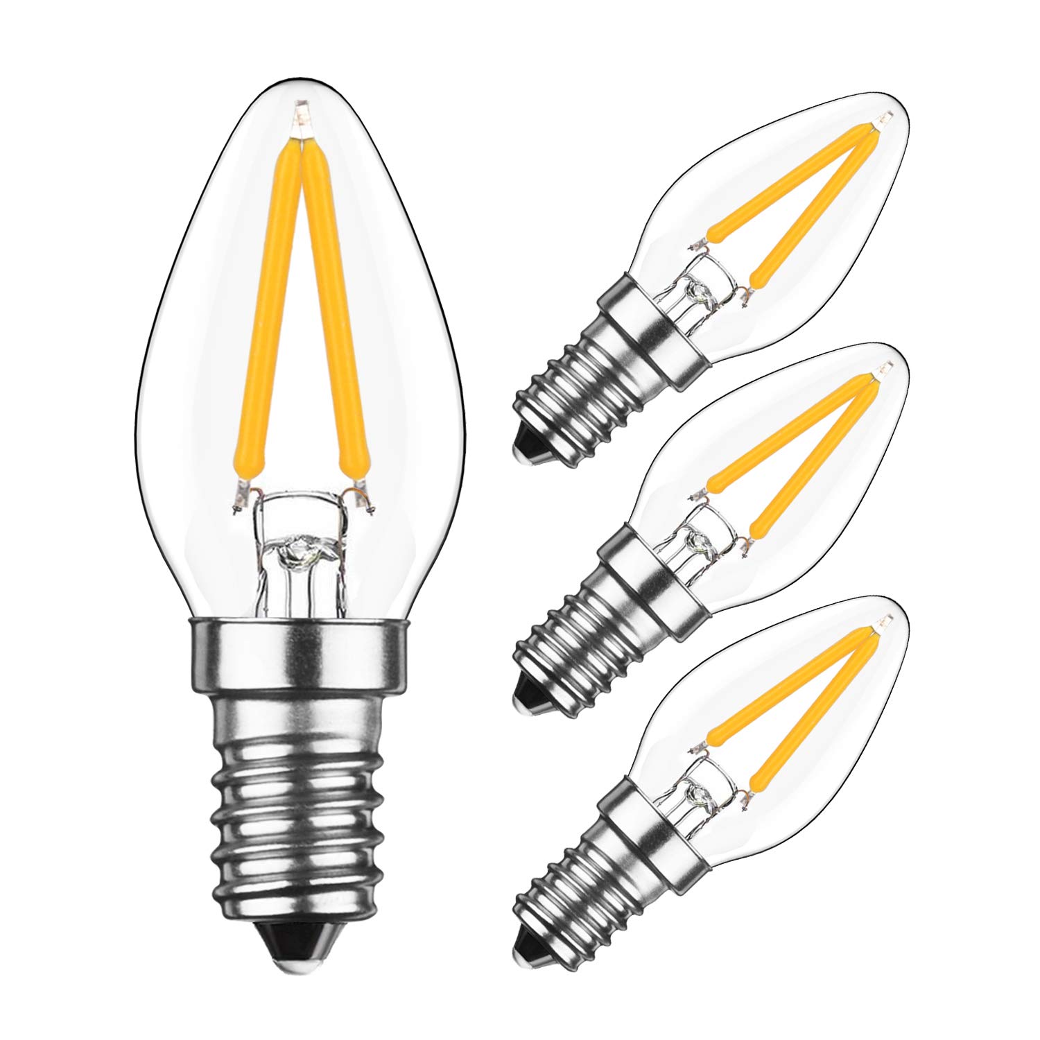 HzSane 2W LED Filament C7 Night Light Bulb, 2700K Warm White 200LM, E12 Candelabra Base Lamp C7 Mini Torpedo Shape, 15W Incandescent Replacement, Refrigerator Bulb, Non-dimmable, 4 Pack