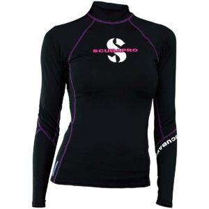 scubapro women's upf80 t-flex long-sleeve rash guard, black/purple