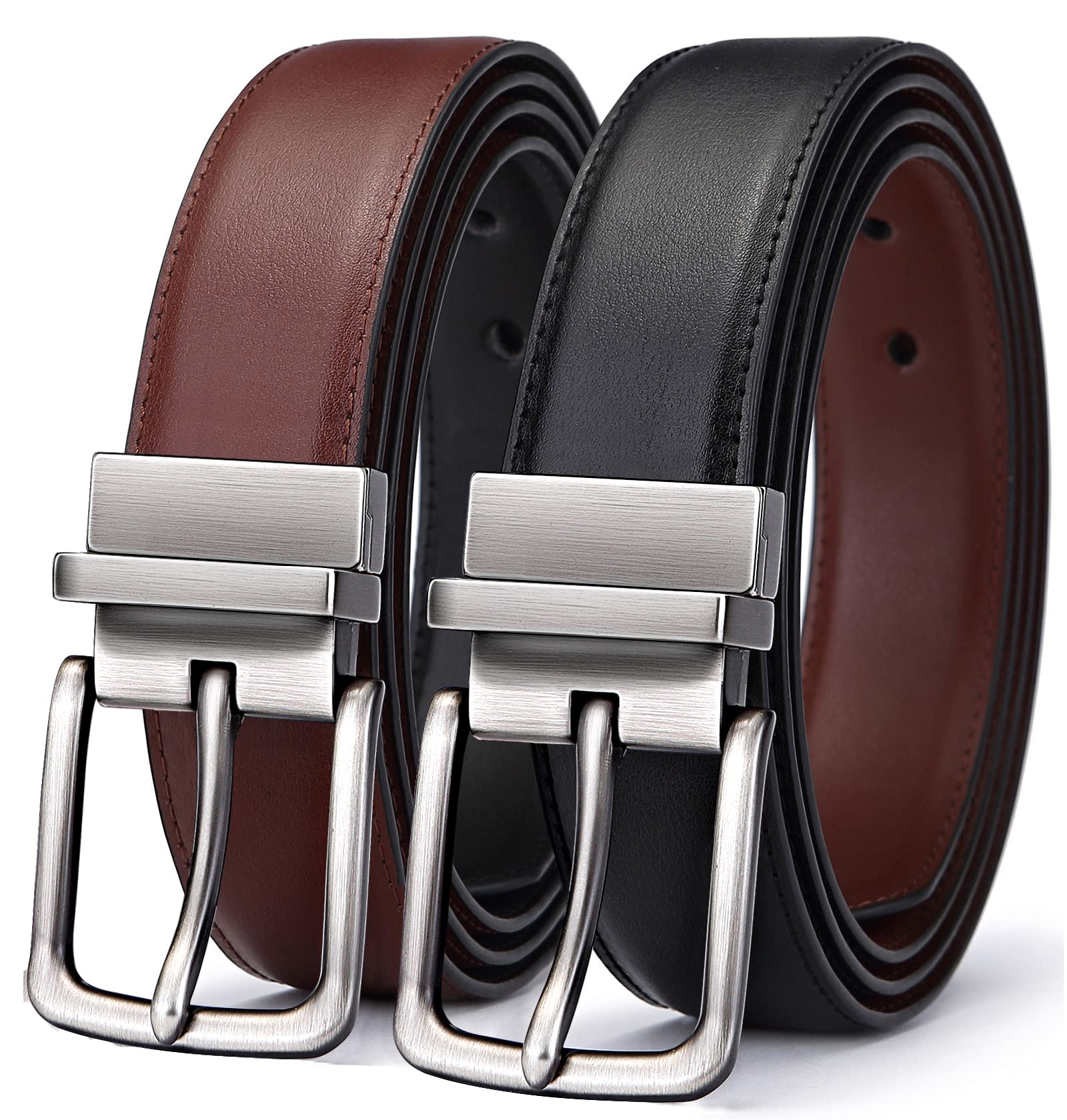 BULLIANT Men's Belt,Reversible Belt 1.25" For Gift Mens Casual Golf Dress pants shirts,One Reverse For 2 Sides(Black/Light Brown,32"-34" Waist Adjustable)