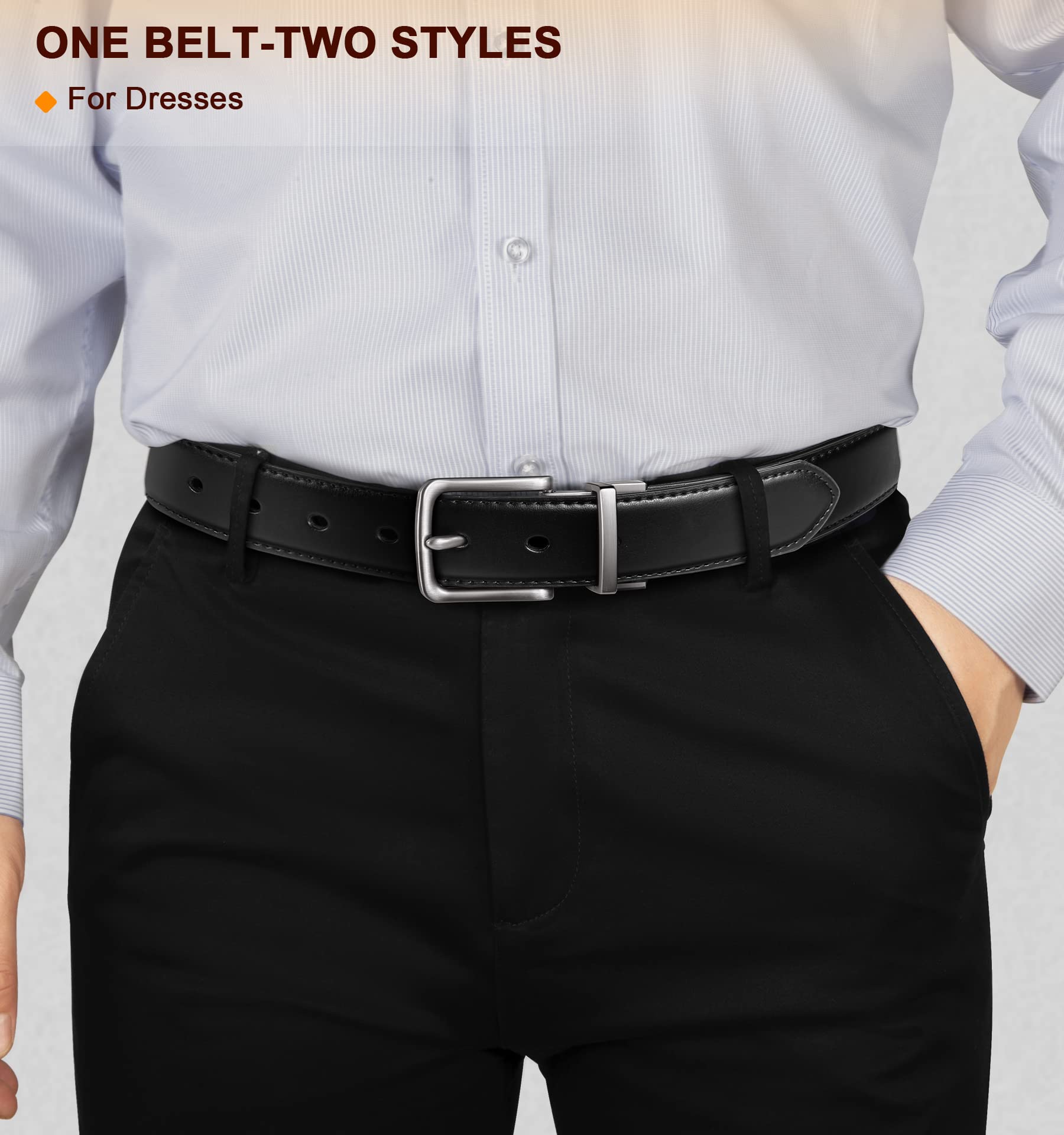 BULLIANT Men's Belt,Reversible Belt 1.25" For Gift Mens Casual Golf Dress pants shirts,One Reverse For 2 Sides(Black/Light Brown,32"-34" Waist Adjustable)