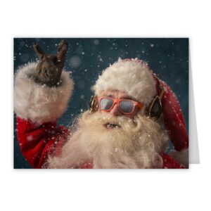 rock 'n roll santa holiday card pack - set of 25 cards - 1 design, versed inside with envelopes