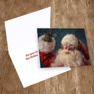 Rock 'n Roll Santa Holiday Card Pack - Set of 25 cards - 1 design, versed inside with envelopes