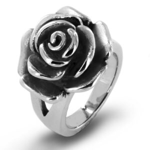 west coast jewelry | elya stainless steel blooming antiqued rose ring - size 8