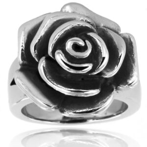 West Coast Jewelry | ELYA Stainless Steel Blooming Antiqued Rose Ring - Size 8