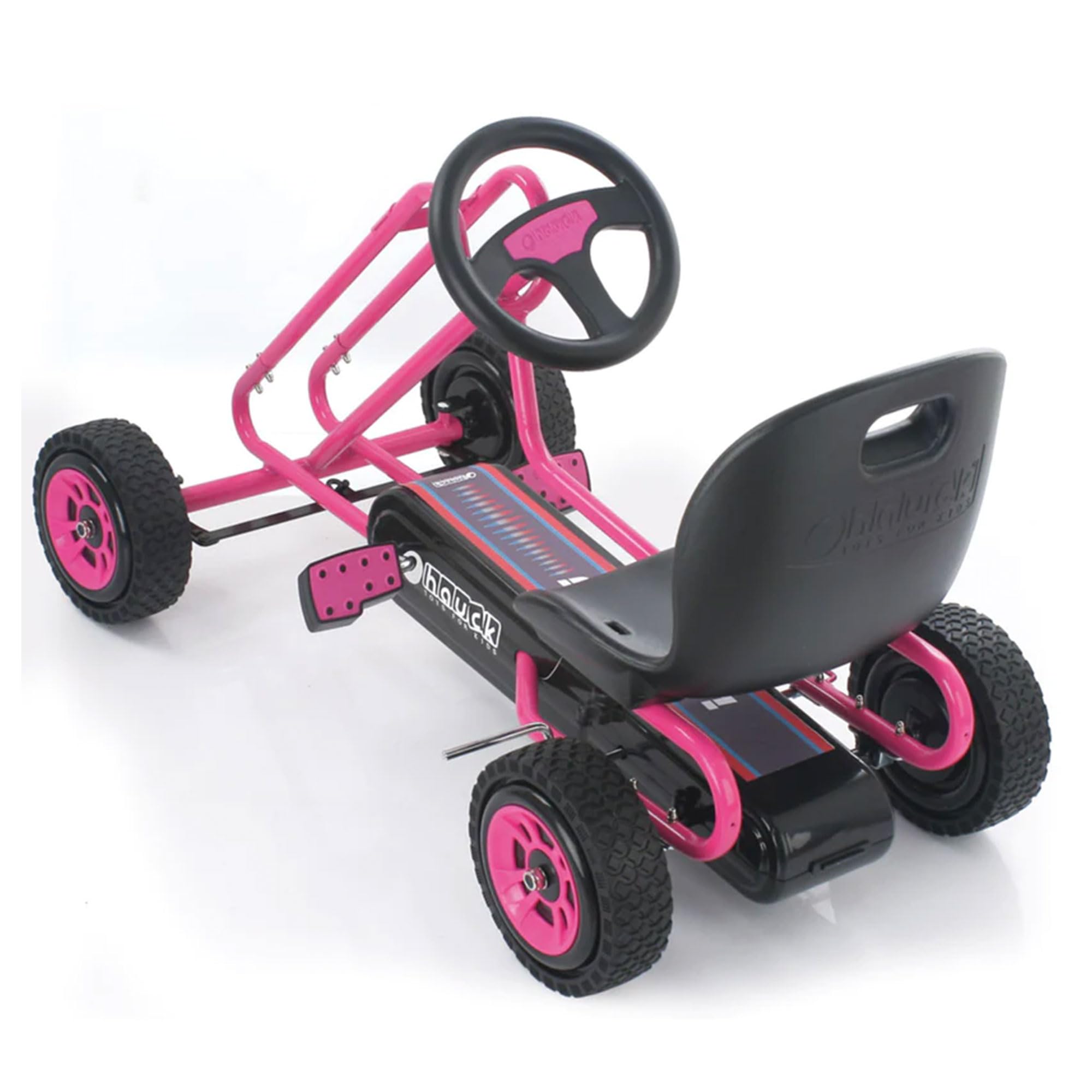 hauck Lightning Ride On Pedal Go Kart Toy with Ergonomic Adjustable Bucket Seat, Handbrake, and Sharp Handling for Boys and Girls, Pink