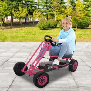 hauck Lightning Ride On Pedal Go Kart Toy with Ergonomic Adjustable Bucket Seat, Handbrake, and Sharp Handling for Boys and Girls, Pink