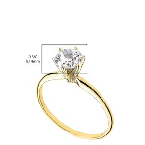 10K Yellow Gold Round Brilliant Cut Cubic Zirconia Solitaire 6 Prong Engagement Ring with Slender Band - Size 7