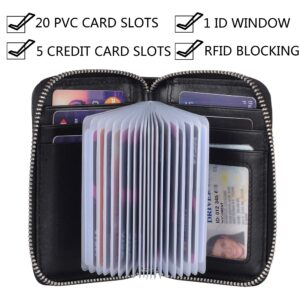 Leamekor Credit Card Wallet Holder Zip Bifold Wallet Genuine Leather 25 Card Slots