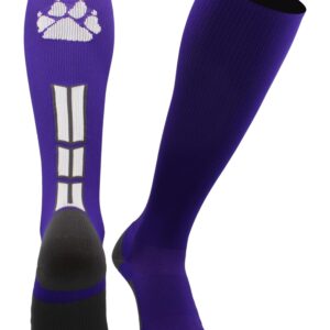 MadSportsStuff Wild Paw Over the Calf Socks (Purple/White/Graphite, Small)