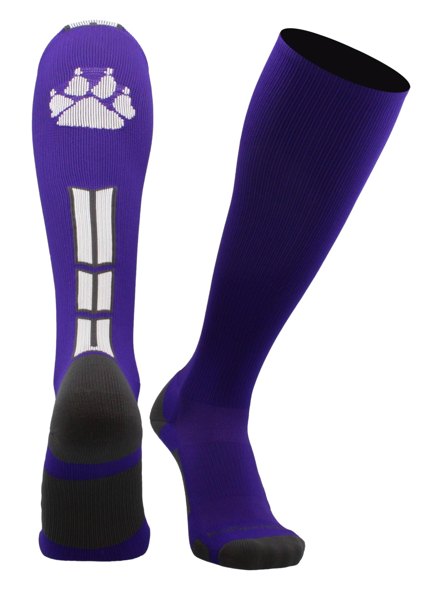 MadSportsStuff Wild Paw Over the Calf Socks (Purple/White/Graphite, Small)