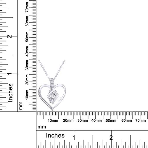 AFFY Diamond Heart Pendant Necklace | 3 Stone 1/4cttw Natural Diamond | 14K White Gold Over Sterling Silver (0.25 Ct) with Free 18" Chain For Women, Gift For Her