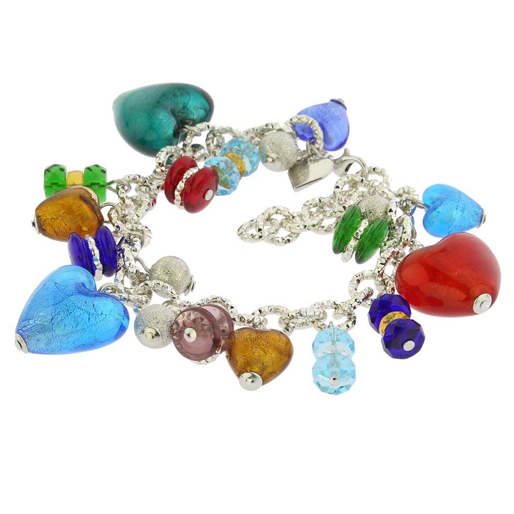 GlassOfVenice Murano Glass Donatella Heart Charms Bracelet - Multicolor