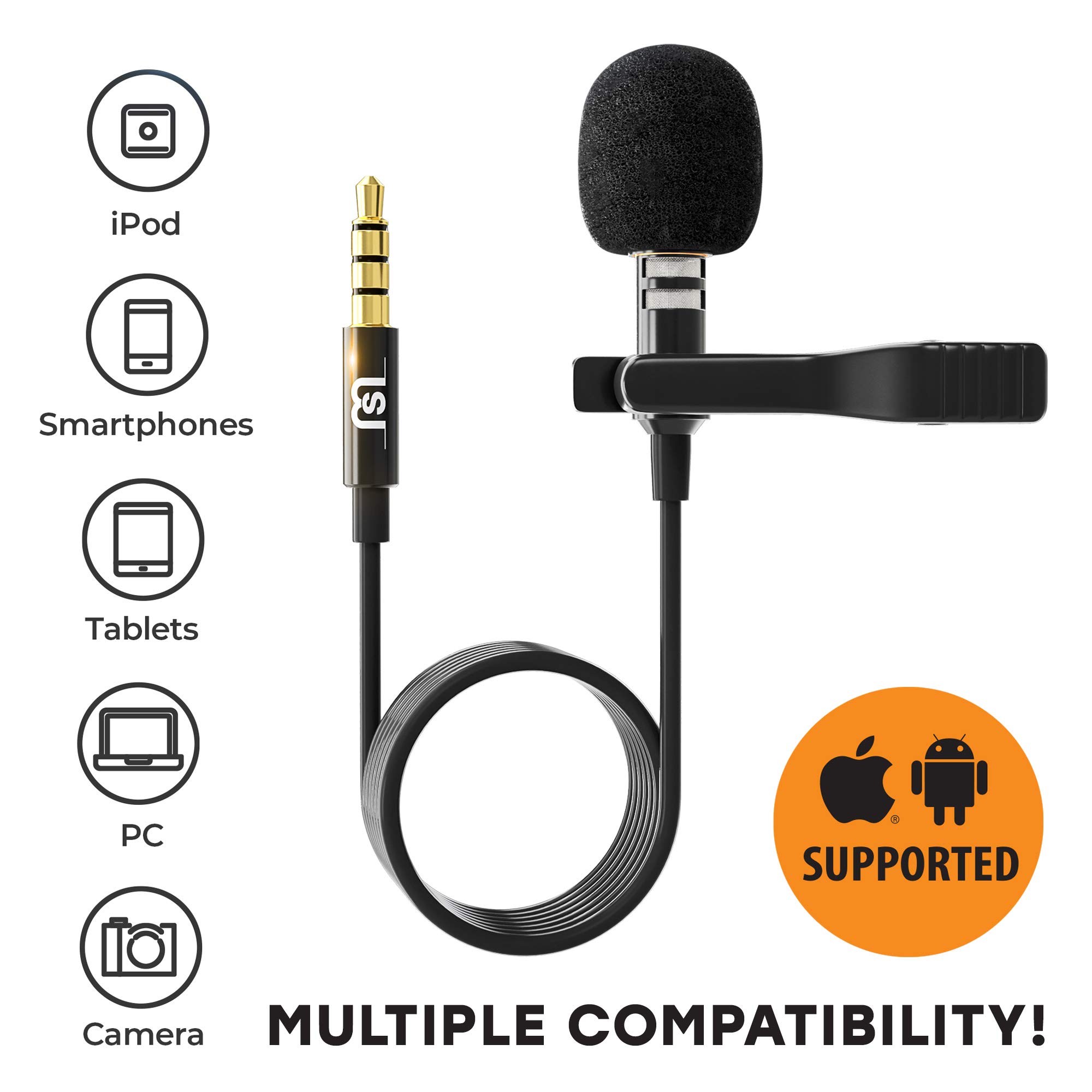 Professional Wired Lavalier Lapel Clip On Microphone for iPhone and Android Smartphone or Camera Omnidirectional Tiny Shirt Mic for Recording with Clip-on Perfect for Vloggers and Bloggers