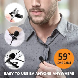 Professional Wired Lavalier Lapel Clip On Microphone for iPhone and Android Smartphone or Camera Omnidirectional Tiny Shirt Mic for Recording with Clip-on Perfect for Vloggers and Bloggers