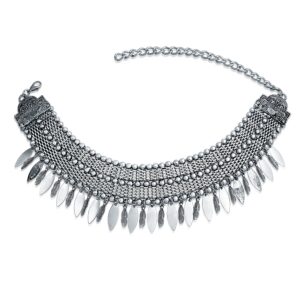 Native American Style Bohemian Boho Dangling Feather Wide Choker Necklace Western Jewelry for Women Teens Oxidized Silver Plated