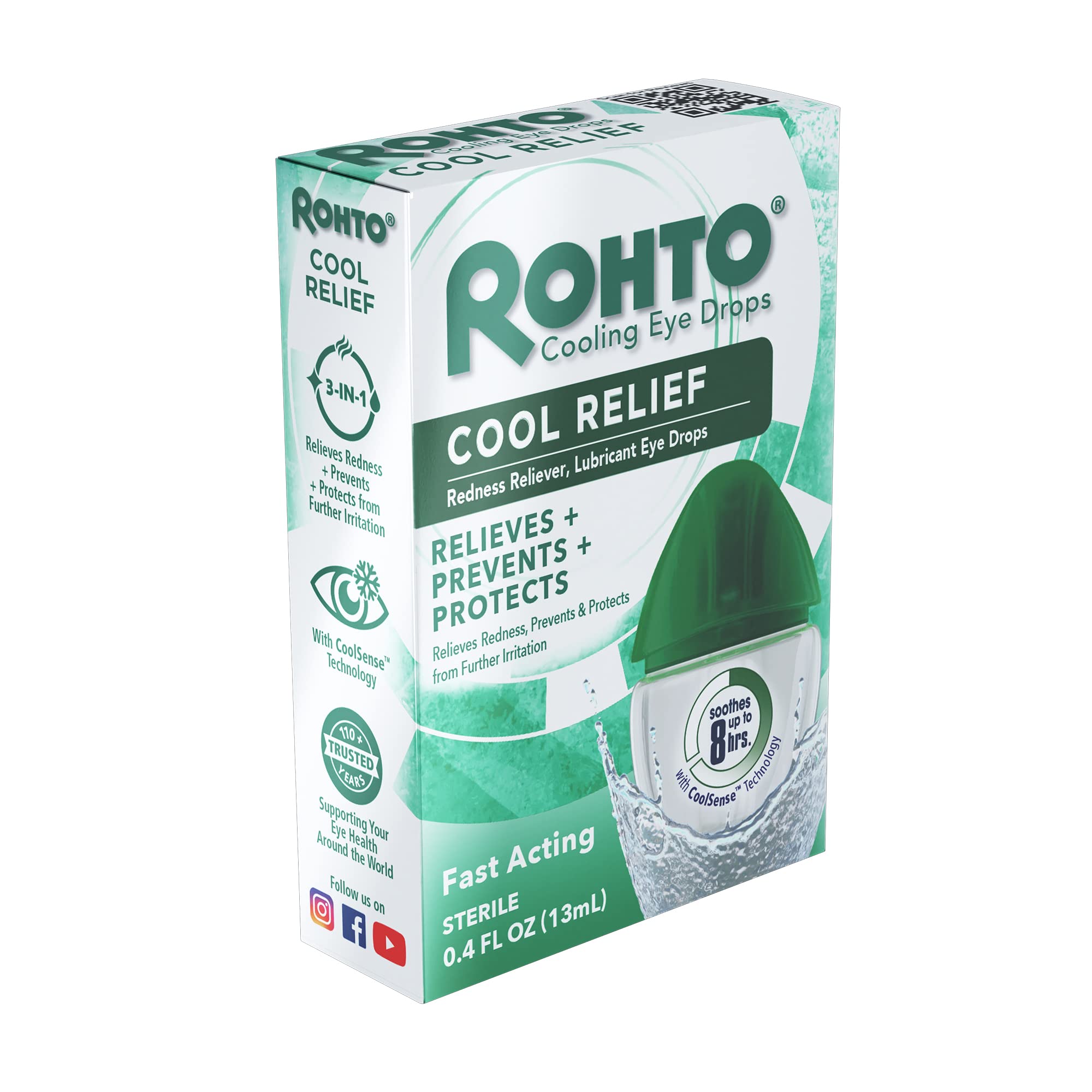 Rohto Cool Relief Redness Relief Lubricant Eye Drops - 0.4 fl oz, Pack of 3