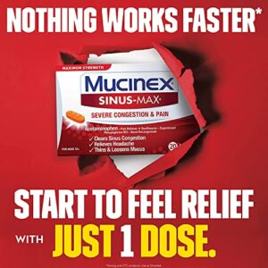 Maximum Strength Mucinex Sinus-Max Severe Congestion Relief Caplets, 20 Count, Clears Sinus & Nasal Congestion, Relieves Headache & Fever, Thins & Loosens Mucus