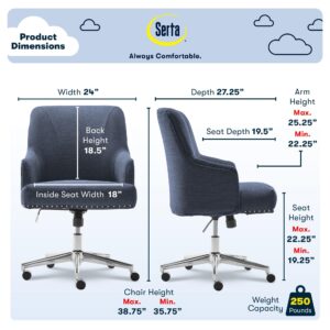 Serta Style Leighton Home Office Chair, Sanctuary Blue Twill Fabric 27.25D x 24W x 38.75H in