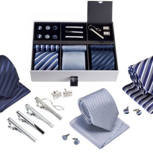 Premium Men’s Gift Tie Set Silky Necktie Pocket Squares Tie Clips Cufflinks For Men