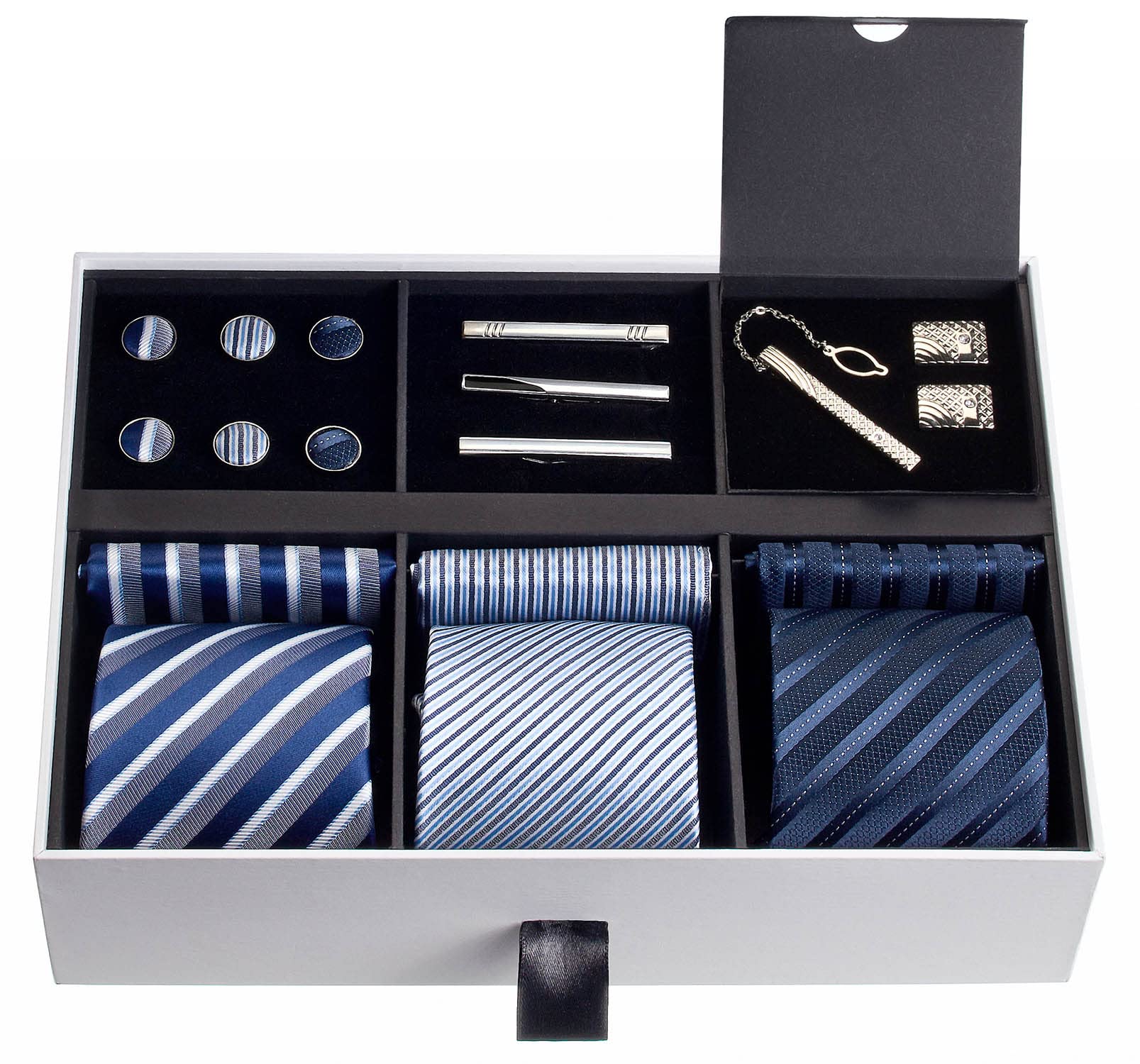 Premium Men’s Gift Tie Set Silky Necktie Pocket Squares Tie Clips Cufflinks For Men