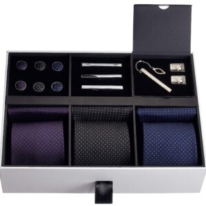 Premium Men’s Gift Tie Set Silky Necktie Pocket Squares Tie Clips Cufflinks For Men Multicolored