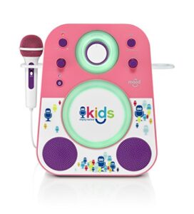 singing machine kids smk250pp mood led glowing bluetooth sing-along speaker with wired youth microphone doubles as a night light, pink/purple