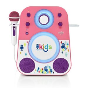 Singing Machine Kids SMK250PP Mood LED Glowing Bluetooth Sing-Along Speaker with Wired Youth Microphone Doubles as a Night Light, Pink/Purple