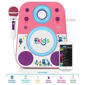 Singing Machine Kids SMK250PP Mood LED Glowing Bluetooth Sing-Along Speaker with Wired Youth Microphone Doubles as a Night Light, Pink/Purple