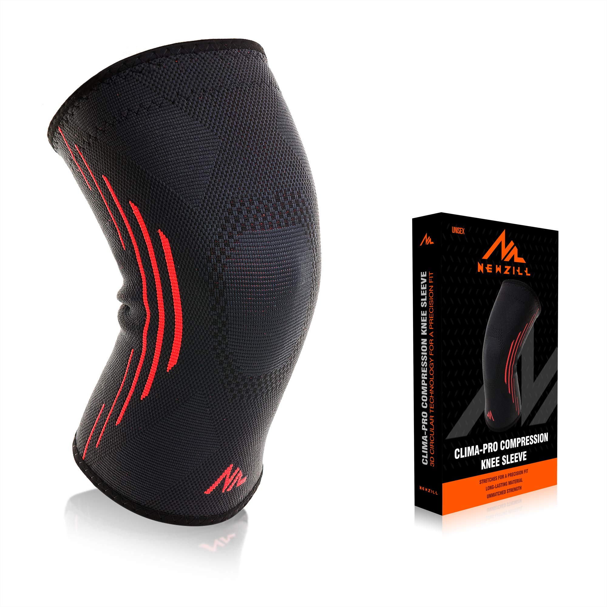 NEWZILL Compression Knee Brace for Knee Pain - Braces and Supports Knee for Pain Relief, Meniscus Tear, Arthritis, Injury, Running, Joint Pain, & Support - BEST Knee Sleeve (Black/Orange, Small)