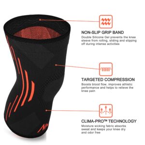 NEWZILL Compression Knee Brace for Knee Pain - Braces and Supports Knee for Pain Relief, Meniscus Tear, Arthritis, Injury, Running, Joint Pain, & Support - BEST Knee Sleeve (Black/Orange, Small)