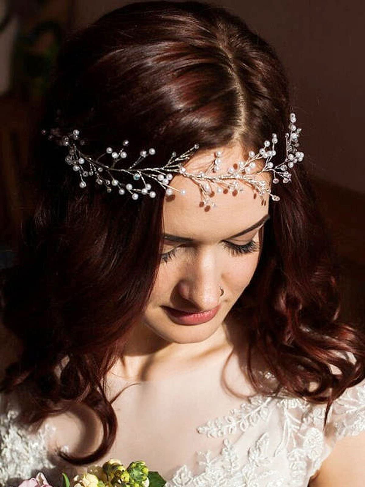 Yean Babys Breath Hair Piece Wedding Hair Vine Silver Rhinestone Headband Bridal Branch Crystal Wreath Crown Bridal Flower Vine Accessories for Bride and Bridesmaid (Silver)