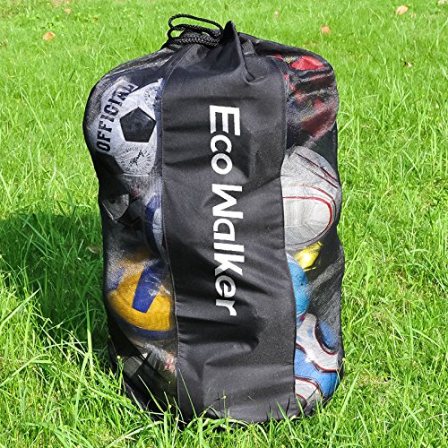 Eco Walker Ball Bag Large Capacity (Holds 16 Soccer Balls) Heavy Duty Mesh Drawstring with Adjustable Shoulder Strap and Thick Handle