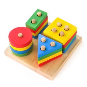 Montessori Puzzles for 1 2 3 Year Old Boys, Girls & Toddlers - Wooden Shape Sorter & Stacking Toys for Toddlers - Puzzles for 1 year old, 1 Year Old Puzzle, Shape Sorting Toys for Toddlers 1-3