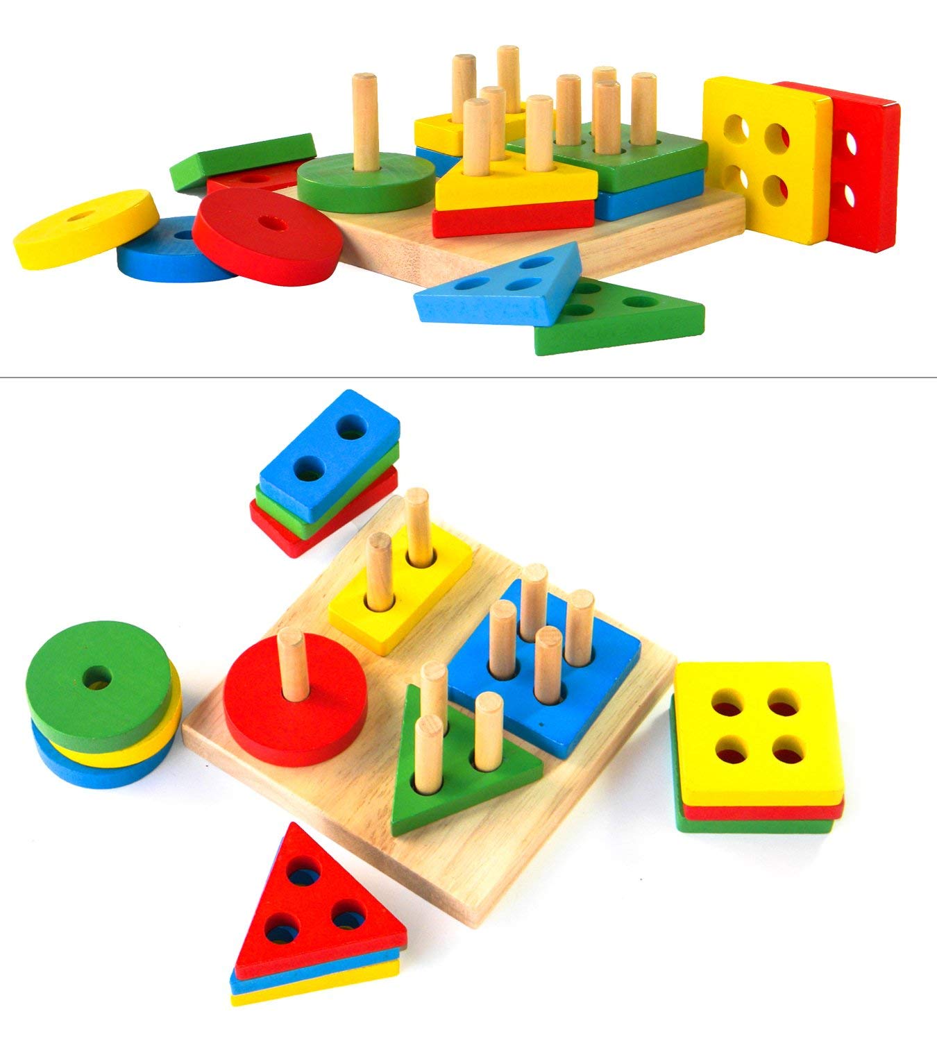 Montessori Puzzles for 1 2 3 Year Old Boys, Girls & Toddlers - Wooden Shape Sorter & Stacking Toys for Toddlers - Puzzles for 1 year old, 1 Year Old Puzzle, Shape Sorting Toys for Toddlers 1-3