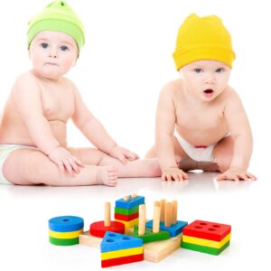 Montessori Puzzles for 1 2 3 Year Old Boys, Girls & Toddlers - Wooden Shape Sorter & Stacking Toys for Toddlers - Puzzles for 1 year old, 1 Year Old Puzzle, Shape Sorting Toys for Toddlers 1-3