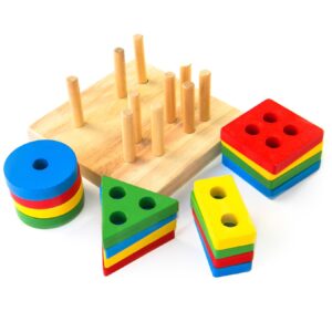 Montessori Puzzles for 1 2 3 Year Old Boys, Girls & Toddlers - Wooden Shape Sorter & Stacking Toys for Toddlers - Puzzles for 1 year old, 1 Year Old Puzzle, Shape Sorting Toys for Toddlers 1-3