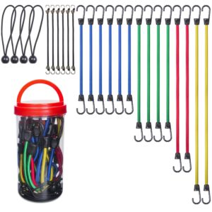 EFFICERE 24-Piece Premium Bungee Cord Assortment in Storage Jar - Includes 10”, 18”, 24”, 32”, 40” Bungee Cords and 8” Canopy/Tarp Ball Ties