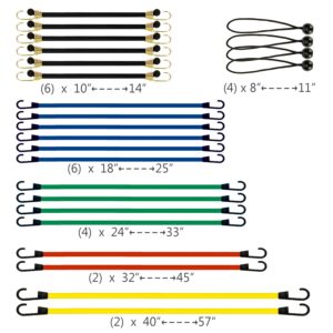 EFFICERE 24-Piece Premium Bungee Cord Assortment in Storage Jar - Includes 10”, 18”, 24”, 32”, 40” Bungee Cords and 8” Canopy/Tarp Ball Ties