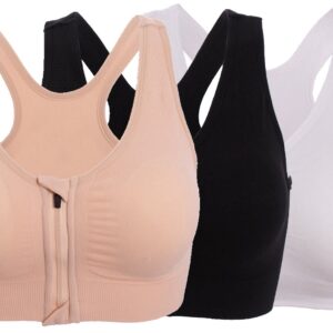 ohlyah Women's Zipper Front Closure Sports Bra Racerback Yoga Bras 3 Pack L