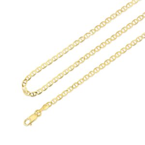 ioka - 14k real yellow solid gold 2.5mm flat mariner chain necklace with lobster clasp - 24"