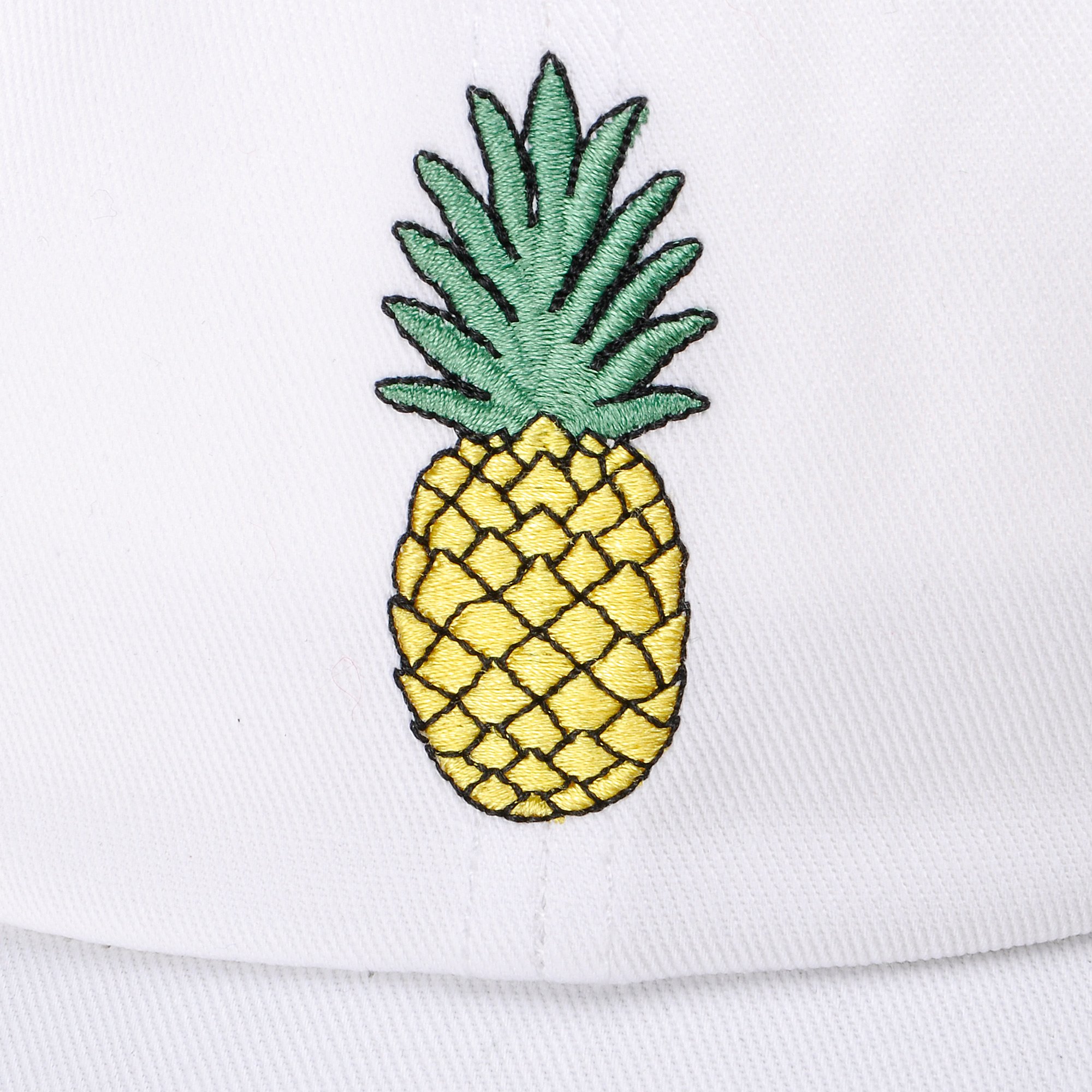 ZLYC Pineapple Embroidered Cotton Baseball Cap Adjustable Strapback Hat for Mens Womens, White