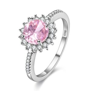 uloveido round pink cz zircon platinum plated engagement wedding band ring for women fashion jewelry (size 6) y3522